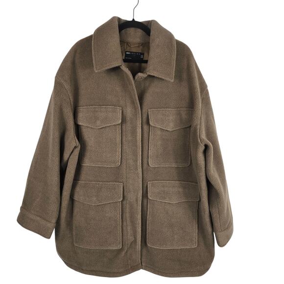 ASOS Design Long Line Light Brown Pockets Women's Winter Shacket Jacket 14 - Picture 1 of 5